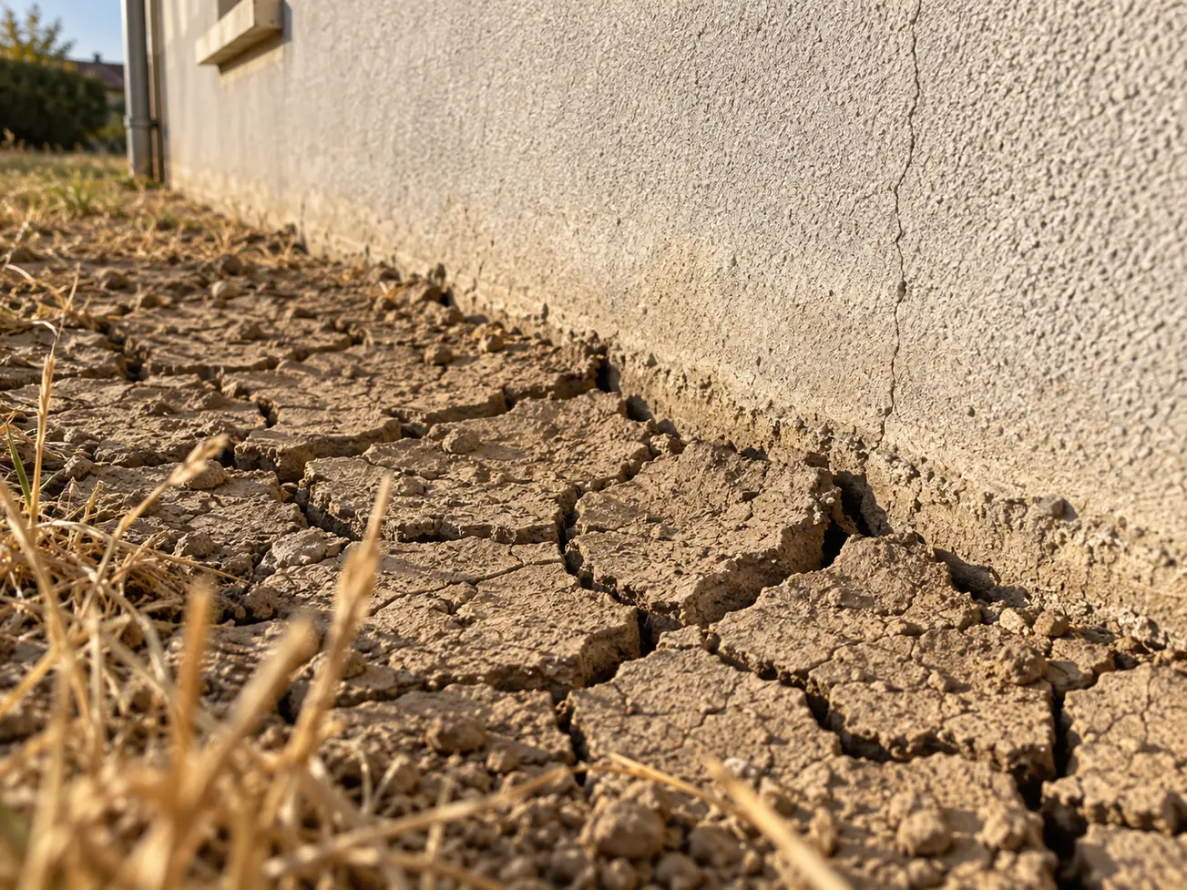 Main tenant un niveau à bulle sur une fondation en parpaings lors d'une vérification sur chantier.